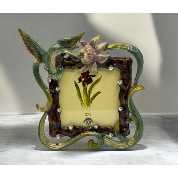 Set of 2 Vintage Style Ornate Enamel Hummingbird Flower Photo Frame 3.5x5 & 2x2 - Picture 4 of 12